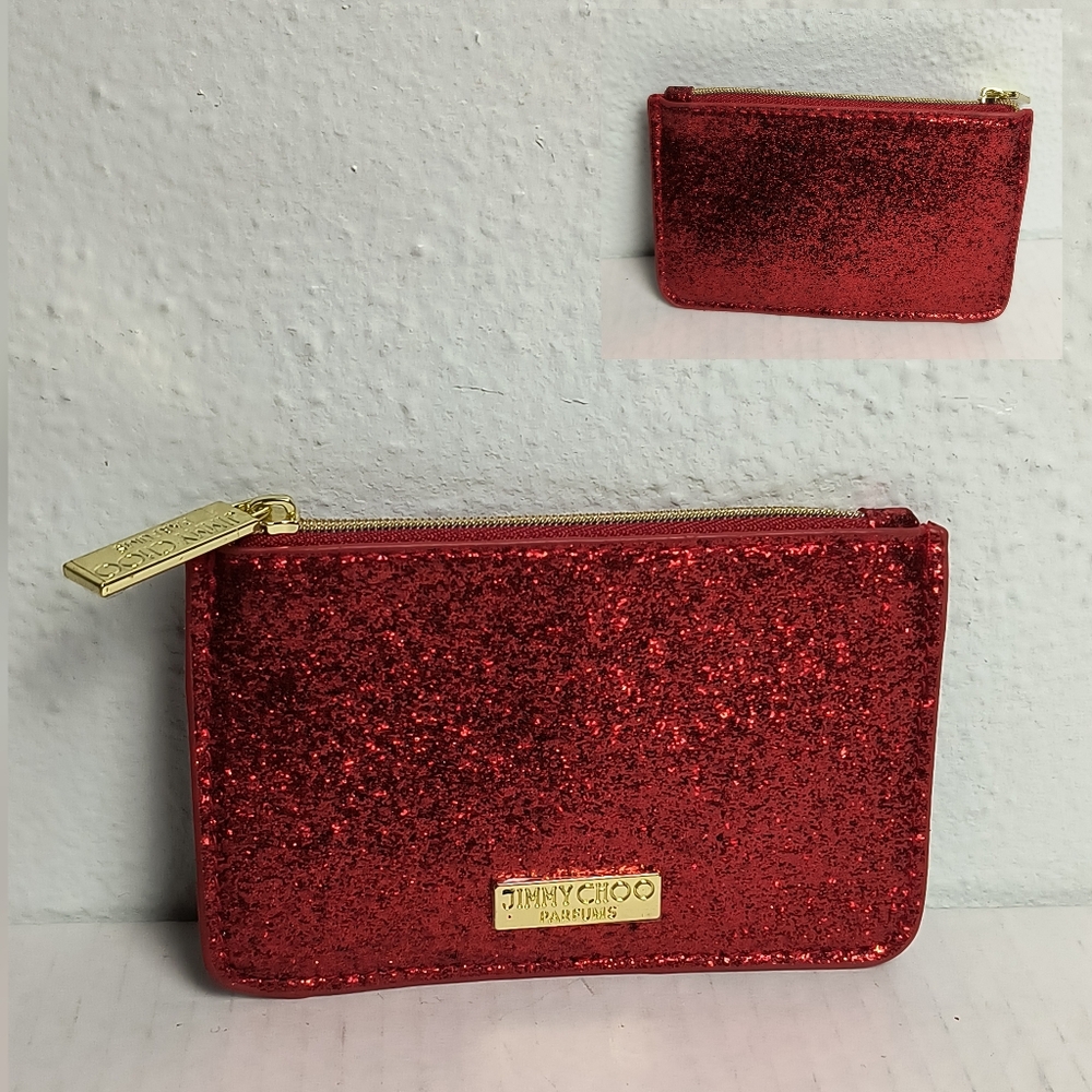 Jimmy Choo Red Parfums Glitter Pouch Bag Coin Or Card